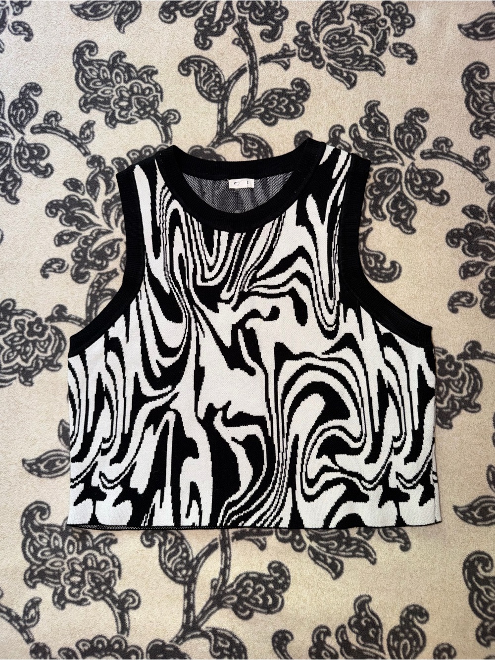 Garage Black & White Swirl Knit Tank